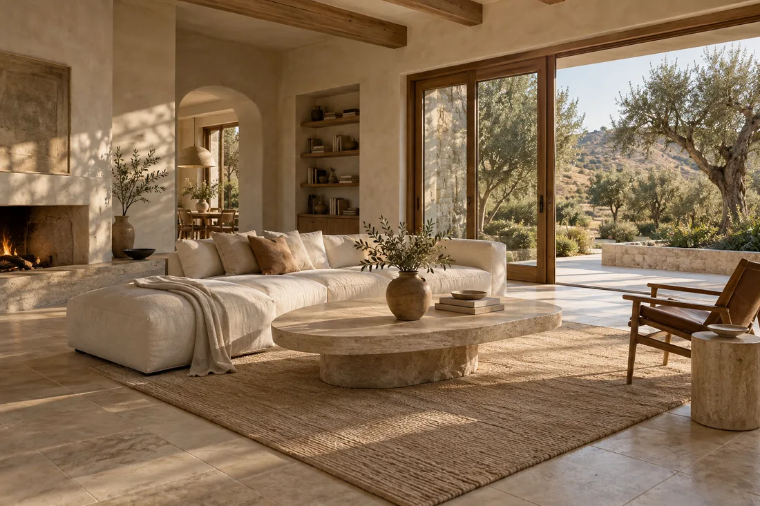 Sunlit residence with natural materials and garden views